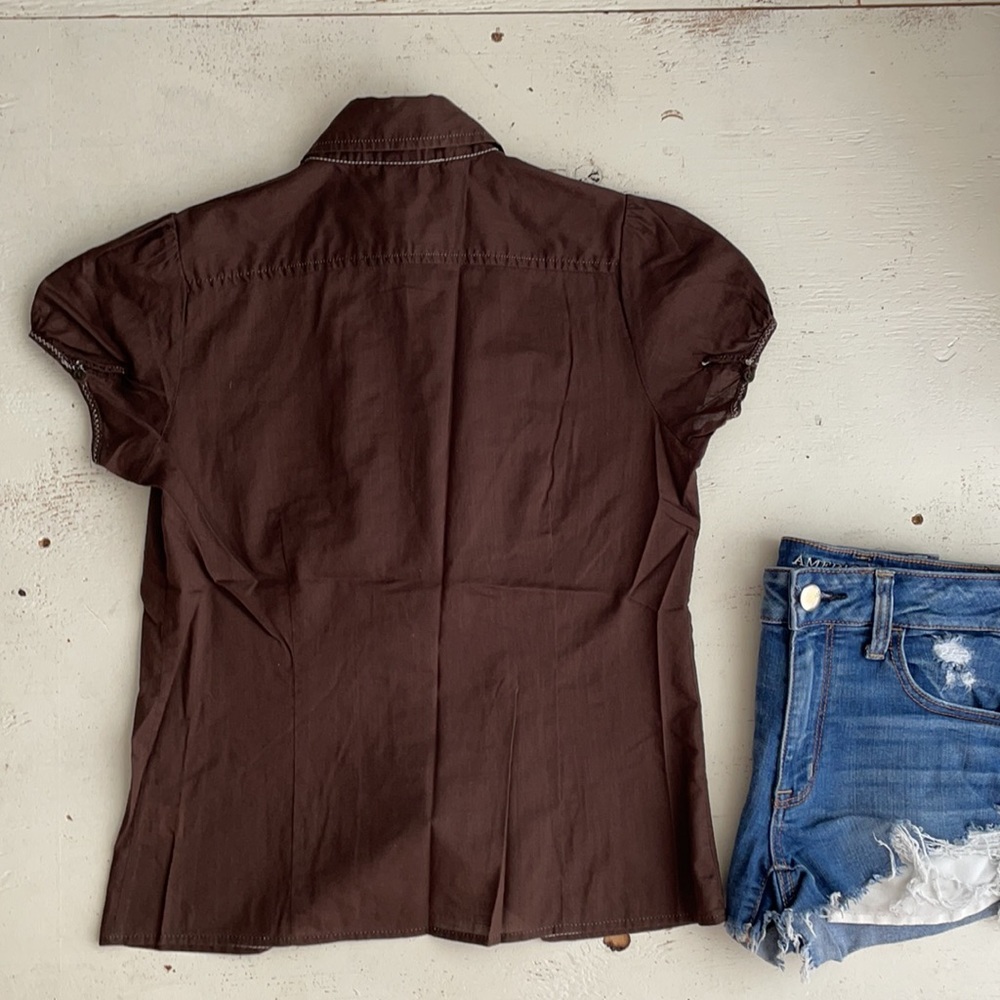 [ Gap Dark Brown Ruffled Front Button Down ] Small - image 5